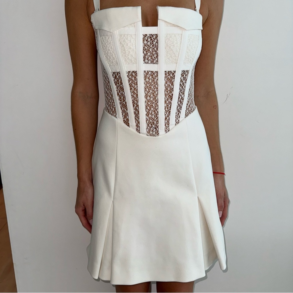 DION LEE Lace Pocket Corset Mini Dress